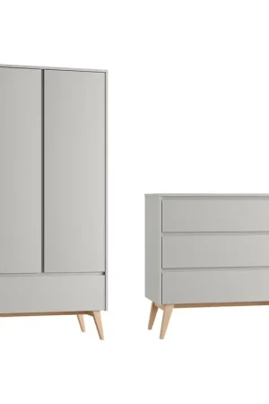 Commander Vite Commode 3 tiroirs et armoire 2 portes Pinio Swing Gris et bois