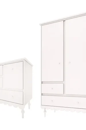 Commode 3 tiroirs et armoire 2 portes Wood Luck Babushka Blanc Solde