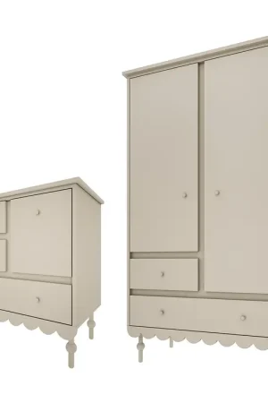 Offre Du Jour Commode 3 tiroirs et armoire 2 portes Wood Luck Babushka Olive