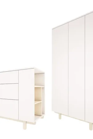Commode 3 tiroirs et armoire 2 portes Wood Luck Romy - Blanc Prix Cassé