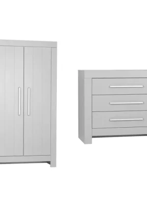 Commode 3 tiroirs et Armoire Pinio Calmo Gris Populaire