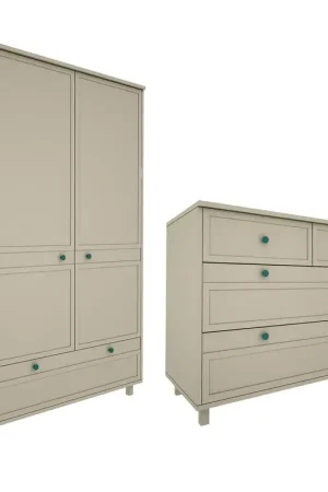 Commode 4 tiroirs et armoire 2 portes Wood Luck Gabriel - Vert Eucalyptus Seulement Aujourd'hui