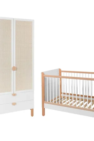 Lit bébé 60x120 et armoire 2 portes Bellamy Laurie Blanc et bois Solde