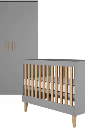 Lit bébé 60x120 et armoire Kocot Kids Kubi - Gris Expédition Rapide