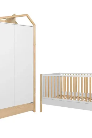 Certifié Lit évolutif 70x140 et armoire 2 portes Bellamy Juliette Blanc et bois