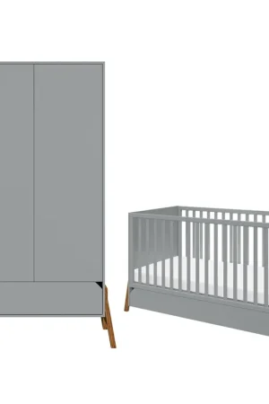 Commande En Gros Lit évolutif 70x140 et armoire 2 portes Bellamy Lotta Gris
