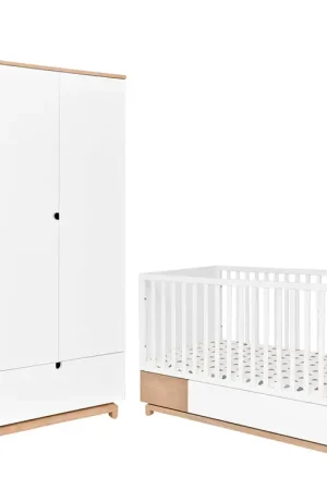 Seulement Aujourd'hui Lit évolutif 70x140 et armoire 2 portes Bellamy Nomi Blanc et bois