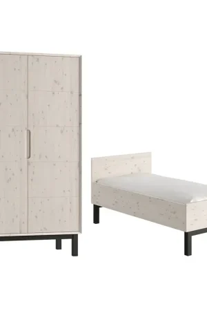 Lit évolutif 70x140 et armoire 2 portes Pinio Country Bois blanchi Affaire À Saisir