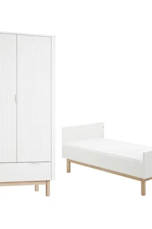Lit évolutif 70x140 et armoire 2 portes Pinio Miloo Blanc Prix Bas