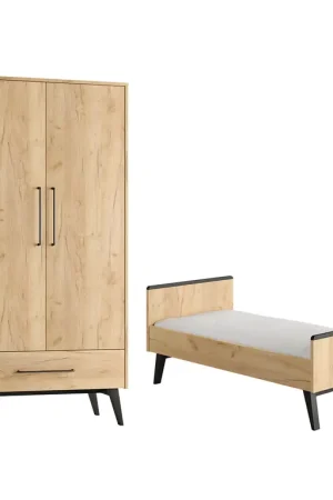 Certifié Lit évolutif 70x140 et armoire 2 portes Pinio Retro Bois