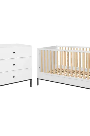 Acheter Direct Lit évolutif 70x140 et commode 3 tiroirs Bellamy Lumi Blanc et noir