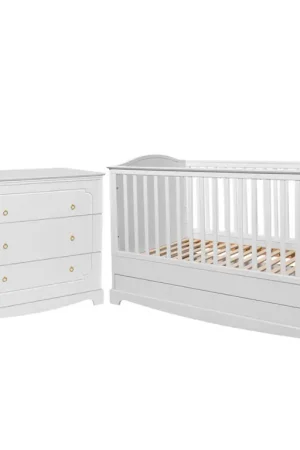 Dernière Chance Lit évolutif 70x140 et commode 3 tiroirs Bellamy Royal - Blanc