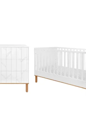 Dernière Chance Lit évolutif 70x140 et commode 3 tiroirs Bellamy Toteme Botanic Blanc et bois