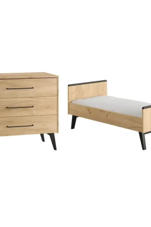 Commande En Gros Lit évolutif 70x140 et commode 3 tiroirs Pinio Retro Bois