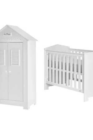 Lit bébé et Armoire Pinio Marsylia MDF Blanc Satisfait Ou Remboursé