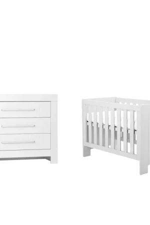 Lit bébé et Commode à langer Pinio Calmo Blanc Livraison Express