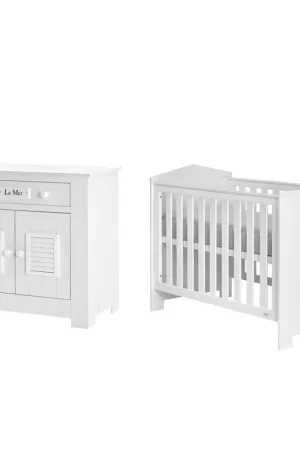 Usine Directe Lit bébé et Commode à langer Pinio Marsylia MDF Blanc