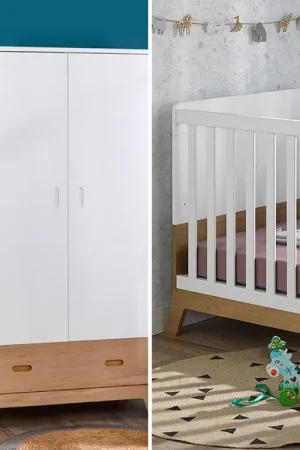 Prix Choc Lit bébé évolutif et Armoire Bébé Provence Archipel Blanc Chêne