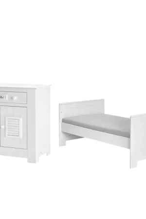 Lit bébé évolutif et Commode à langer Pinio Marsylia MDF Blanc Solde
