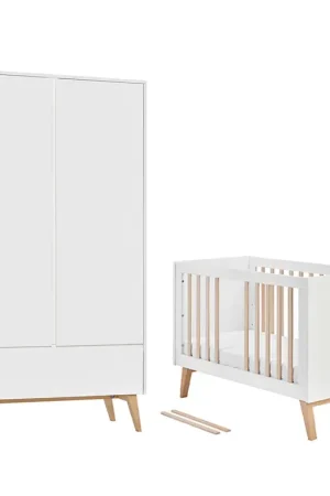 Lit évolutif 60x120 et armoire 2 portes Pinio Swing - Blanc et bois Populaire