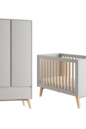 Lit évolutif 60x120 et armoire 2 portes Pinio Swing Gris et bois Acheter Direct