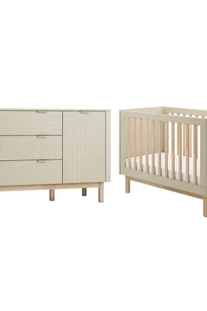 Promotion Saisonnière Lit évolutif 60x120 et commode 3 tiroirs 1 porte Pinio Miloo Champagne