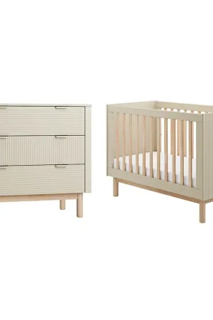 Promotion Saisonnière Lit évolutif 60x120 et commode 3 tiroirs Pinio Miloo Champagne