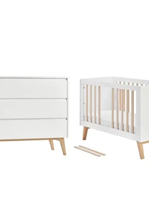 Lit évolutif 60x120 et commode 3 tiroirs Pinio Swing - Blanc et bois Réduction