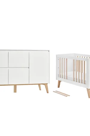 Vente Flash Lit évolutif 60x120 et commode 4 tiroirs 1 porte Pinio Swing - Blanc et bois