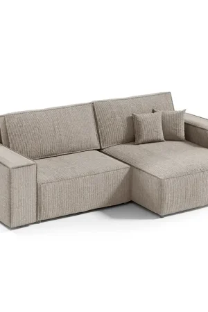 Prix Bas Canapé d'angle réversible et convertible 3 places avec coffre Isaac Mini velours côtelé Taupe