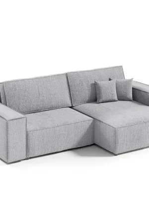Haute Qualité Canapé d'angle réversible et convertible 3 places avec coffre Isaac Mini velours côtelé Gris clair