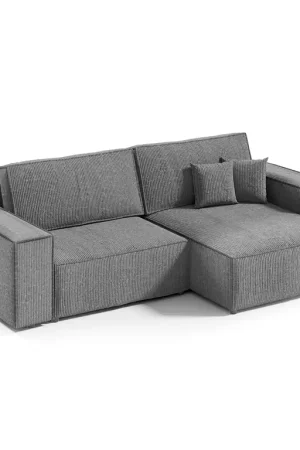 Dernier Modèle Canapé d'angle réversible et convertible 3 places avec coffre Isaac Mini velours côtelé Gris