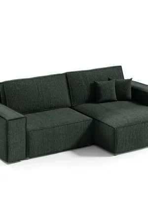 Acheter En Ligne Canapé d'angle réversible et convertible 3 places avec coffre Isaac Mini velours côtelé Vert sapin
