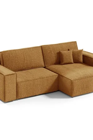 Nouvel Arrivage Canapé d'angle réversible et convertible 3 places avec coffre Isaac Mini velours côtelé Jaune