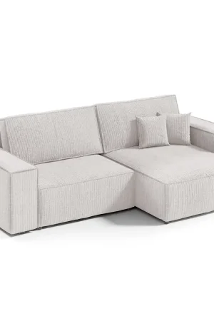 Offre Exclusive Canapé d'angle réversible et convertible 3 places avec coffre Isaac Mini velours côtelé Blanc cassé