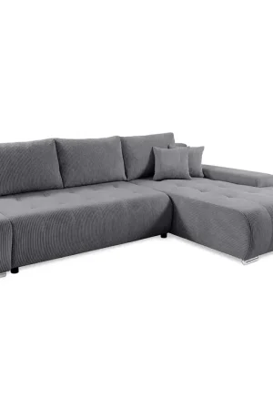 Canapé d'angle convertible droit 4 places coffre Jonas velours côtelé Gris Haute Qualité