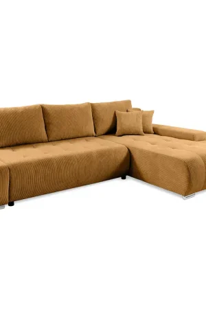 Commande En Gros Canapé d'angle convertible droit 4 places coffre Jonas velours côtelé Jaune