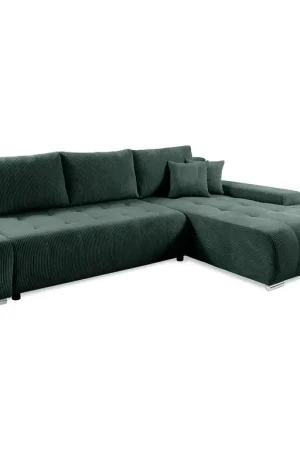 Marque Canapé d'angle convertible droit 4 places coffre Jonas velours côtelé Vert Sapin