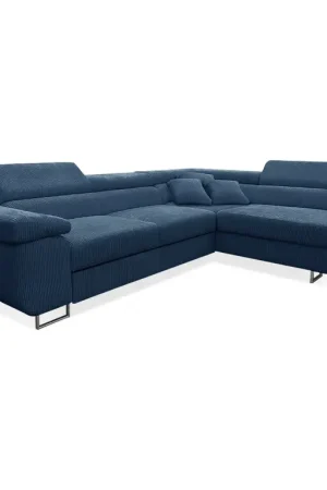 Meilleure Vente Canapé d'angle convertible droit 4 places coffre Martin velours côtelé Bleu