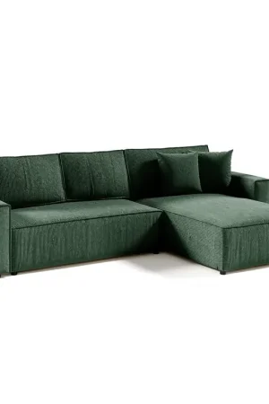 Achat Immédiat Canapé d'angle réversible et convertible 4 places avec coffre Isaac velours côtelé Vert Sapin
