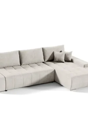 Canapé d'angle convertible droit 4 places avec coffre Jonas Crème Top Vente