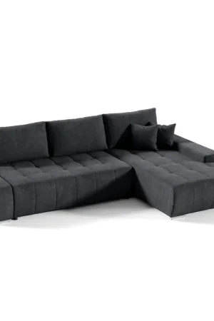 Prix Réduit Canapé d'angle convertible droit 4 places avec coffre Jonas Gris anthracite