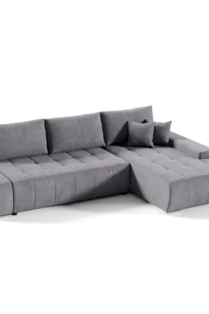 Bon Plan Canapé d'angle convertible droit 4 places avec coffre Jonas Gris foncé