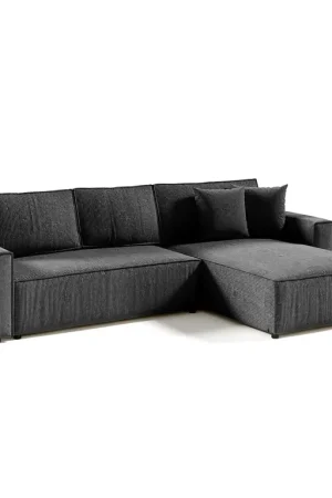 Canapé d'angle réversible et convertible 4 places avec coffre Isaac velours côtelé Gris Foncé Nouvelle Collection