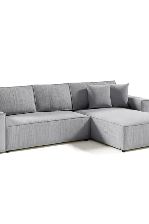 Bon Marché Canapé d'angle réversible et convertible 4 places avec coffre Isaac velours côtelé Gris Clair