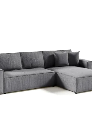 Canapé d'angle réversible et convertible 4 places avec coffre Isaac velours côtelé Gris Commander Vite