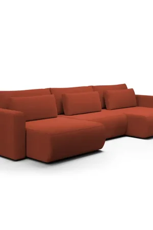 Pas Cher Canapé U 4 places convertible coffre Evy Orange Brique