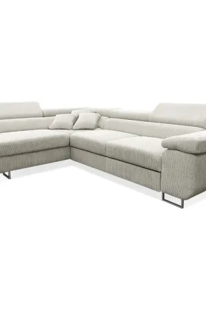 Nouveauté Canapé d'angle convertible gauche 4 places coffre Martin velours côtelé Blanc Cassé