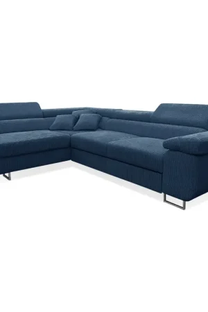 Haute Qualité Canapé d'angle convertible gauche 4 places coffre Martin velours côtelé Bleu