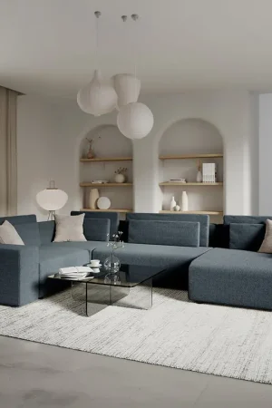 Canapé en U 5 places angle droit convertible avec coffre Lorenzo Gris foncé Soldes